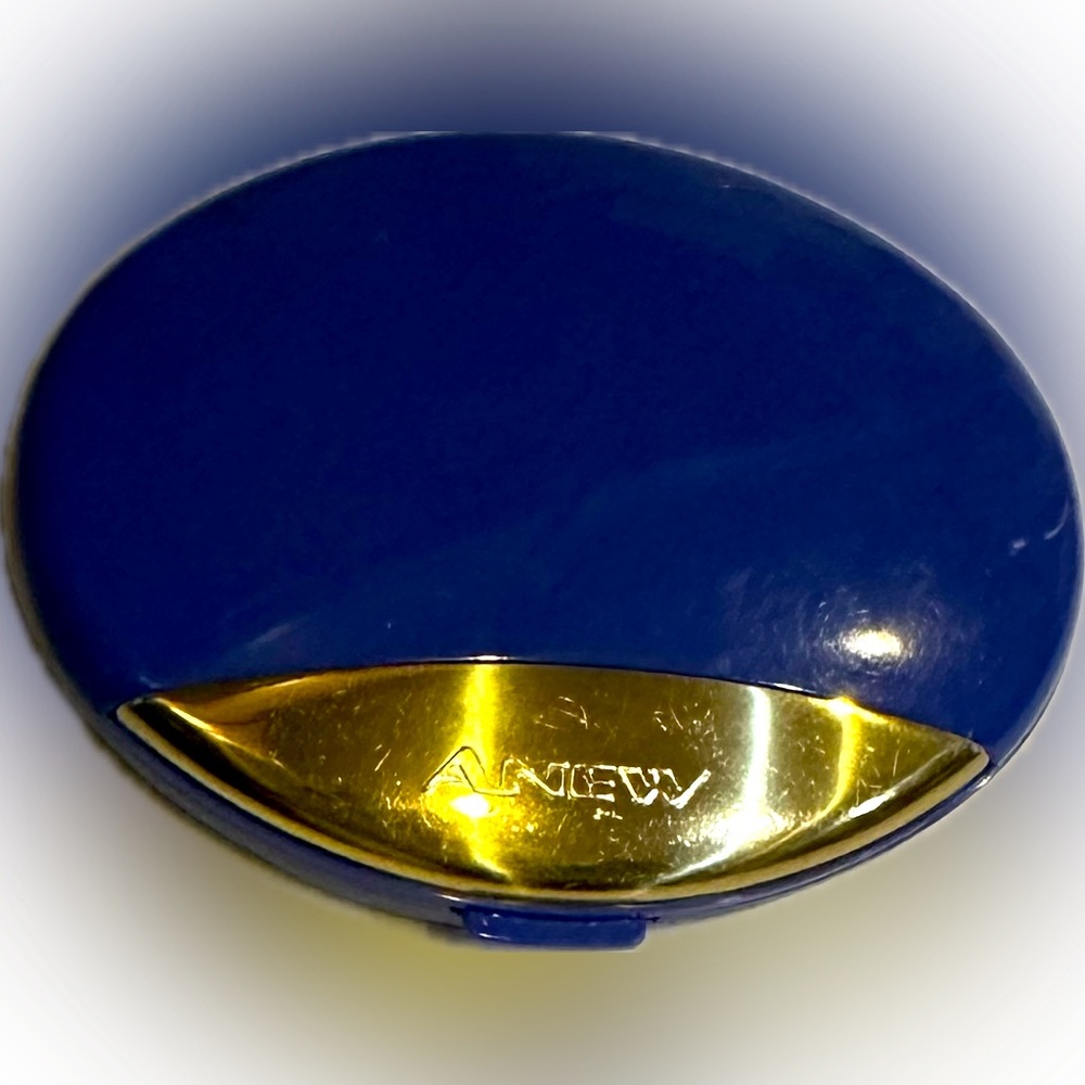 VTG 80’s 90’s EMPTY AVON ANEW OVAL PRESSED POWDER COMPACT BLUE PURPLE PERIWINKLE